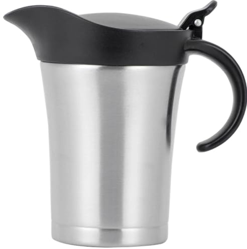 Isolerad såskanna med lock, 750 ml rostfritt stål såsbåt, dubbelväggsisolerad kanna, gräddkanna med handtag för vaniljsås, gräddvit, sås