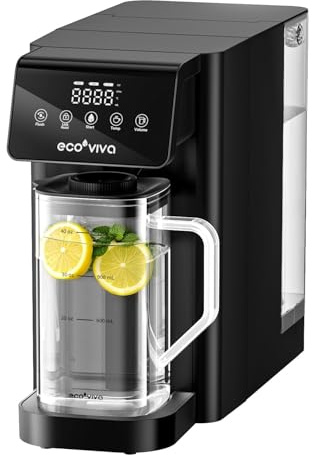 Ecoviva MATE 5 - Sistema de ósmosis inversa para mesa, filtro de agua con 3 filtros separados, esterilización UV y dispensador de agua caliente, reduce PFAS, agua alcalina compacta, sin instalación
