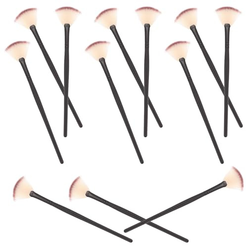 FONDOTIN Brochas de Maquillaje de Abanico 12 Piezas Pequeñas Negras, Pinceles Faciales para Mascarillas y Cuidado Piel, Herramienta Profesional y Personal para Aplicación