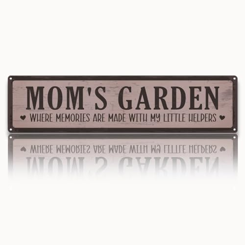 Metal Grandma Sign, Rustic Farmhouse Vintage Tin Plaque, Mothers Day Gift for Grandma, Mom's Garden Where Memories Are Made, Wall Sign for Garden Outdoor Fence Hanging Signs, 15.7 x 3.9 Inch