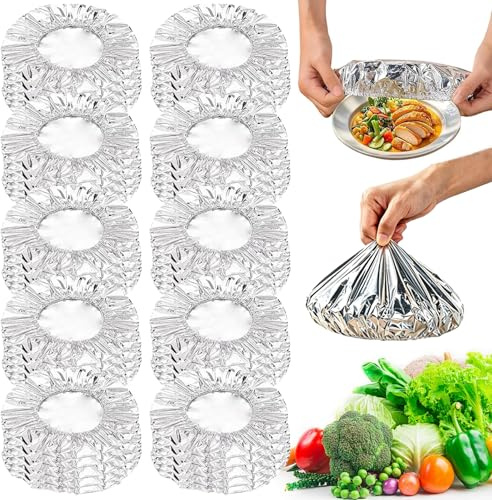 50 pz Coprivivande Termici in Alluminio Riutilizzabili - Coperchi Elastici per Alimenti Isolanti, Resistenti a 110°C e Microonde, Protezione per Piatti e Ciotole da 11-28 cm (50pcs)