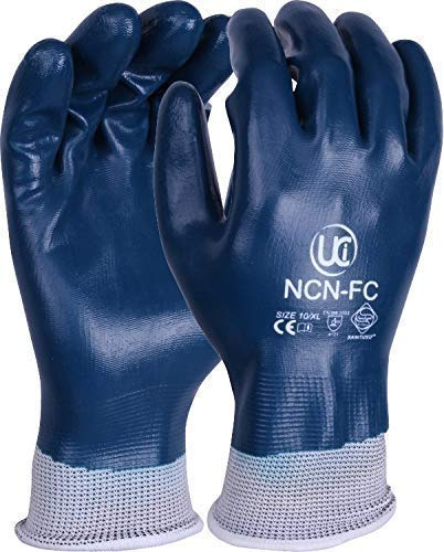 UCI NCN Lightweight Nitrile Coated Work DIY Gardening Work Assembly Safety Gloves (8/Medium, NCN-FC - Blue/White)