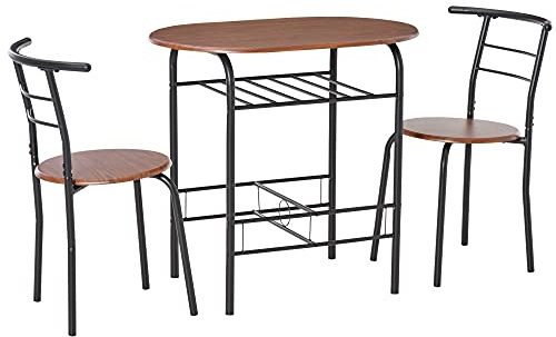 HOMCOM Set Tavolo Moderno con 2 Sedie per Sala da Pranzo, Set 3 Pezzi Mobili Salvaspazio da Cucina, Balcone, Ristorante o Bar, Marrone e Nero