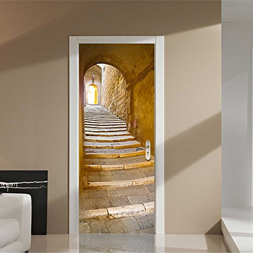 Carta Parati Porta 3D Autoadesivo Adesivi per Porte Scale di pietra 80x210cm fotomurali Decorazione da Parete Poster murale Decalcomanie Rimovibile Soggiorno Cucina Camera da letto Bagno Decorazione
