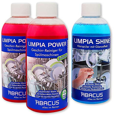 ABACUS® Limpia Spülmaschinen Set (2x 500 ml Geschirreiniger & 1x 500 ml Klarspüler für Spülmaschinen) (7523)