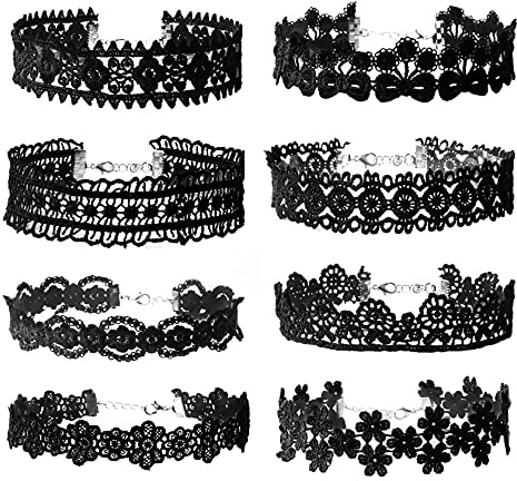 MILAKOO 8 Pièces Collier ras du cou en Dentelle pour Femme Vintage Collier Gothique Col Tatoué Noir