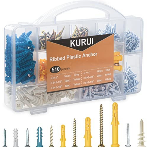 KURUI 510Pcs Wall Hanging Kit with Anchors and Screws, Picture Hanging Kit for Wall Decor Art, Frame, Canvas, Dry Wall Anchors Assortment Kit for Sheetrock Concrete Brick, 6 Sizes Picture Hangers