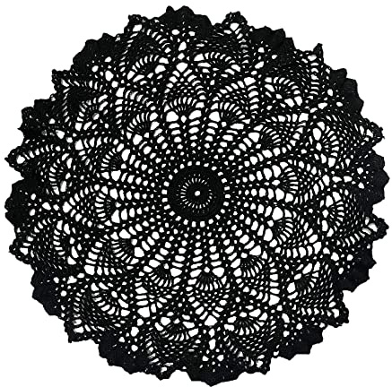 BIBITIME Lace Placemats Kitchen Dinner Table Doilies Dishes Bowl Knife Fork Mats Handmade Crochet Knitted Anniversary Mother's Day (Black:40CM-45CM/16-17.5 inches, 1PC)