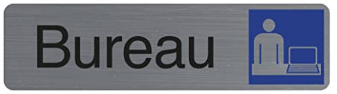 Exacompta - Réf. 67154E - 1 plaque de porte adhésive Bureau - Plaque murale imprimée de signalisation - Sur tous supports - Aspect aluminium brossé - Dimensions : 16,5 x 4,4 cm