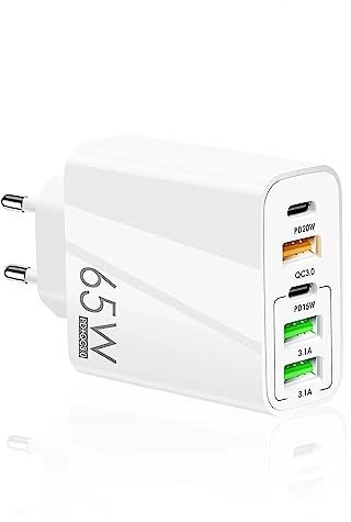 LASUKI 65W USB C Ladegerät, 5-Port PD20W, USB C & QC3.0, PD15W, 3.1A,Type C, Handy-Ladegerät mit GaN Tech Schnellladegerät Charger kompatibel mit MacBook/Pro/Air, iPhone, iPad(Weiß)……