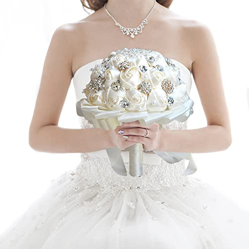 LICHENGTAI Brautstrauß Rosen Brautstrauß Hochzeit Bouquets Blumenstrauß Romantische Blumen mit Strass Perlen Handgemachte Brosche Brautstrauß für Hochzeit, Hochzeitsdekoration, Hochzeitsfeier