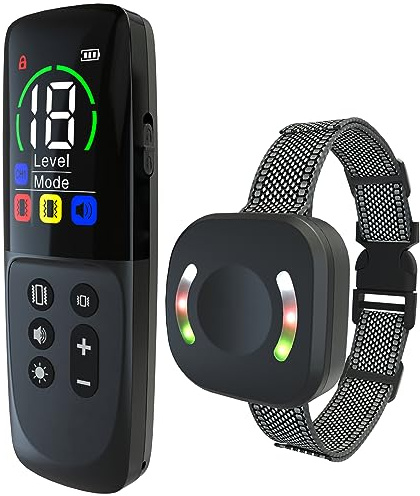 Collier de Dressage,Portée de 3000 Mètres,Rechargeable avec 4 Modes Lumières LED/Son/Vibration/Choc Statique,Résistant à l'eau IP67,Adapté à Tous Les Chiens