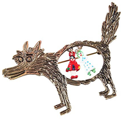 Cartoon Märchen Big Bad Wolf Rotkäppchen Cartoon Brosche Pin - Antike Bronze Kristall, Kristall