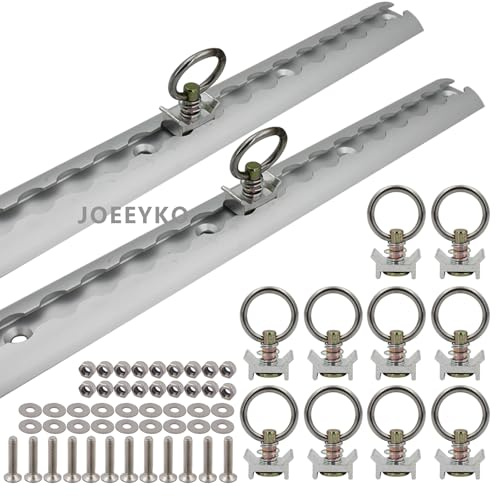 JOEEYKO 2 Pack 3.28ft Aluminum L Track Airline Rail, Heavy Duty L Track Tie Down System for Enclosed Trailer, Trucks, Vans, Pickup, Includes 12 Single Stud Fittings and Mounting Hardware