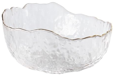 BURLOE Clear,300ml, Ciotola di Vetro con Bordo Dorato, Ciotole da Dessert Insalatiera 300ML / 750ML 1050ML Rotonda per Insalata Snack Frutta Decorazione Impilabile