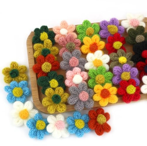 Lot de 10 toppe in maglia con motivo floreale - Applique all'uncinetto - Da cucire - Ornamento in lana per bricolage, cucito, abbigliamento, t-shirt, zaini, scarpe, colori