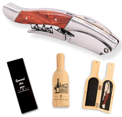 Semecca® Wine Opener – Professional Waiter’s Corkscrew, Double Hinged Wine Key, Wine Bottle Opener with Wooden Gift Box, for Wine Lovers