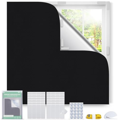 Inwee Blackout Blind Stick On, 300x145cm No Drilling Blackout Curtain for Window, Fits Any Size Shape Window, Portable Blackout Blinds for Bedroom, Loft, Travel, RV, with Strong Adhesive