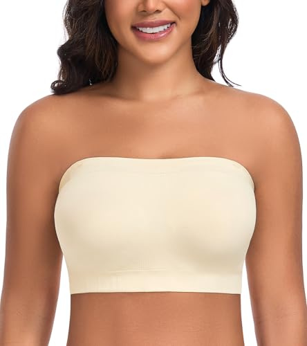 DotVol Femme Soutien-Gorge sans Bretelles Bandeau Tube Bra sans Armatures Grandes Tailles légèrement rembourré Bralette sous-vêtements Beige 3XL