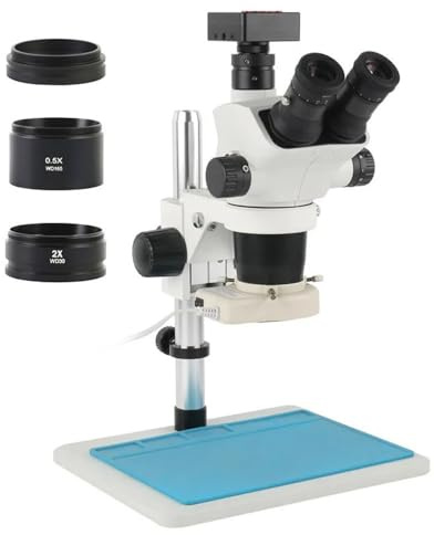 Ryanong Lab Microscope Accessories 3.35X 6.7X 45X 90X Simul-Focus Parfocal Trinocular Stereo Microscope 4K HDMI Digita Measurement Camera for Industrial Teaching
