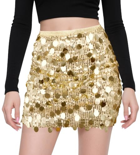 AOOSU Paillettes da Donna Gonna, Gonna Paillettes, Estate Gonne di Danza per Rave Outfits Bling Festival Costume per Donne e Ragazze (Oro/L)