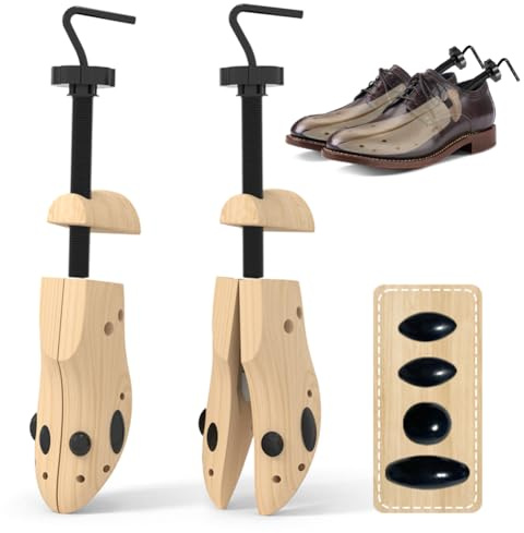 Zinueen Embauchoir pour homme et femme - 4 voies réglables avec chausse-pied en bois - Extenseur et arbre en bois pour un ajustement optimal et un entretien des chaussures, Marron brun, L:herren Eu 42