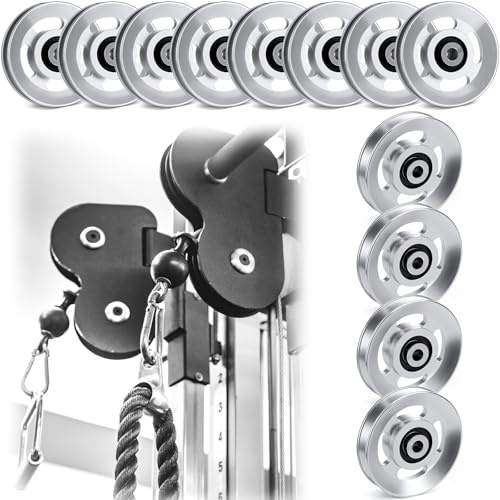 Soulchen 6 Pcs 4/6 / 8/10 Pcs Aluminum Pulleys for Cable Machine, 90mm Aluminum/Nylon Alloy Bearing Gym Pulley Wheel for Home Gym Equipment Exercise Pulldown Attachments (Aluminium,Sliver)
