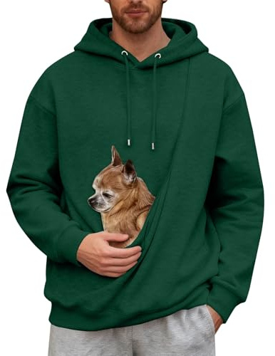 Sudadera con capucha para mujer, invierno, con bolsillo canguro y bolsillo de transporte para animales, chaqueta con capucha, suave y cómodo, suéter de transporte para gatos y perros, verde, XXL