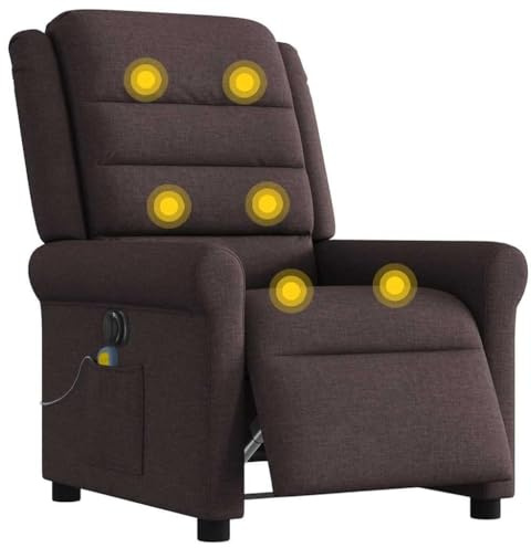 Owoxanthellate Fauteuil de massage électrique marron foncé, fonction inclinable à 135°, 6 points de vibration, 73 x 91,5 x 102,5 cm, tissu, cadre en bois et métal, pour salon, home cinéma