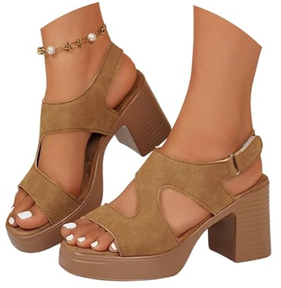 Sandalias Mujer Casual,Sandalia Mujer Comodas Vestir,elegantes con tira en T tacón grueso calado y punta abierta correa ancha ajustable al tobillo ideal Para Trekking Sandalia