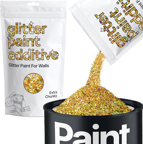 Hemway Gold Holographic Glitter Paint Additive Extra Chunky 100g | for Paints & Varnish | Paint Walls Sparkly Add to Emulsion, Acrylic or Lacquer Indoor