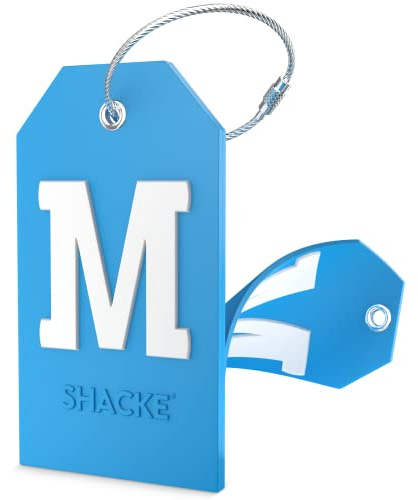 Shacke Initial Luggage Tag with Full Privacy Cover and Stainless Steel Loop - Aqua Teal (Letter M)