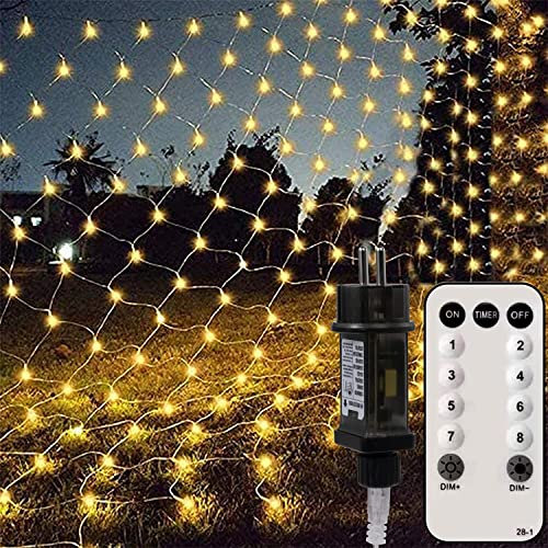 Silingsan Rete di Luci a LED, 200 LED Catene Luminose 3x2M 8 Modalità Impermeabile Energetico,Timer con Telecomando, Dimmerabile per Casa GiardinoTerrazza DIY Natale Feste Halloween Bianca Caldo
