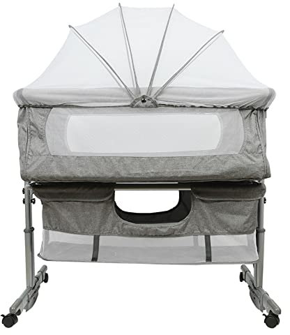Berceau Cododo avec Matelas et Moustiquaire 2 in 1 Lit Bébé Cododo pour Les Bébés de 1 à 36 Mois Lit Bébé Pliable 2 en 1 Berceau bébé Mobile Lit d'Appoint (93*57*71-88cm (Gris foncé))