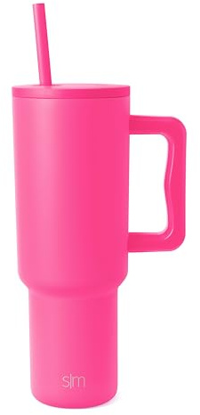 Simple Modern Thermobecher mit Strohhalm und Griff | Isolierter Edelstahl-Trinkbecher Eiskaffee-Reisebecher | Geschenke für Frauen und Männer | Trek | 1180ml | Raspberry Vibes