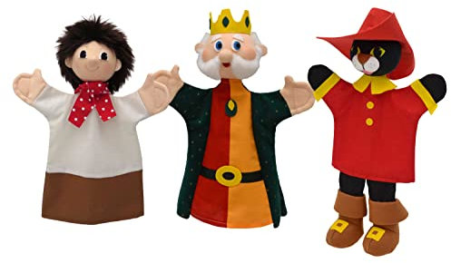 Set 3-Fach Marionette Märchenfigur Handpuppe Der gestiefelte Kater 34 cm, Mehrfarbig, für Kinder Jungen Mädchen Babys