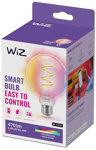 WiZ Tunable White und Color LED Lampe,G95 Globe, E27, 60W, dimmbar, warm-bis kaltweiß, 16 Mio, Farben, smarte Steuerung per App/Stimme über WLAN