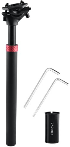 Azarxis Tige de Selle de Vélo Suspendue à Ressort 350 mm pour BMX VTT Cyclisme 25,4 mm 27,2 mm 28,6 mm 30,4 mm 30,8 mm 30,9 mm 31,6 mm (02 Noir, 28,6 x 350 mm (avec Adaptateur))