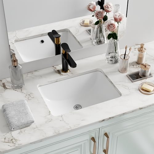 Unterbau-Waschbecken, rechteckig, Hugsleek Innenschüssel Größe 40,6 x 27,9 cm, weißes Porzellan-Keramikgefäß, Spüle unter der Theke, Außengröße 45,7 x 33 cm, rechteckig, Badewanne, Waschbecken, WC,