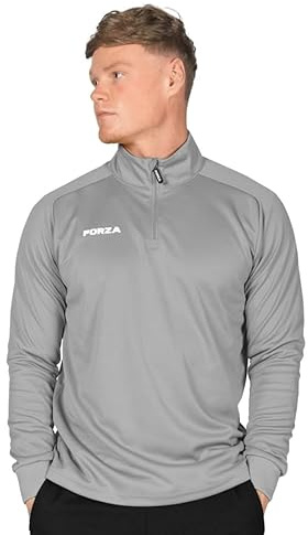 FORZA Men’s Tracksuit Jacket | Quarter Zip Training Track Top – Mid Layer for Footballers, Runners & All Athletes [6 Colour Options] (UK, Alpha, S, Regular, Regular, Grey)