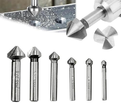IUSOT 6 Stück Kegelsenker Set, HSS Senker Metall, 90° Senkkopfbohrer Entgrater Set für Präzises Bohren, Kegelsenker Holz, Versenker, Holzsenker, für Kohlenstoffstahl, Holzplatten und Kunststoffe