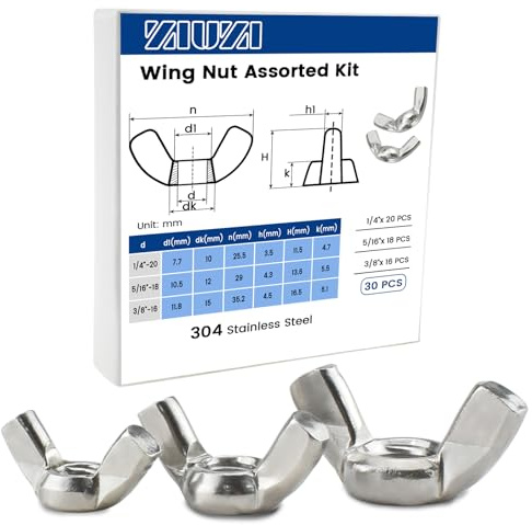 ZIUZI 3 Sizes Wing Nuts Assorted Kit, 1/4-20, 5/16-18, 3/8-16 Stainless Steel Butterfly Nut, Hand Twist Tighten Ear Wingnuts for Machinery Electronic Equipment DIY, Silver (30 Pcs)