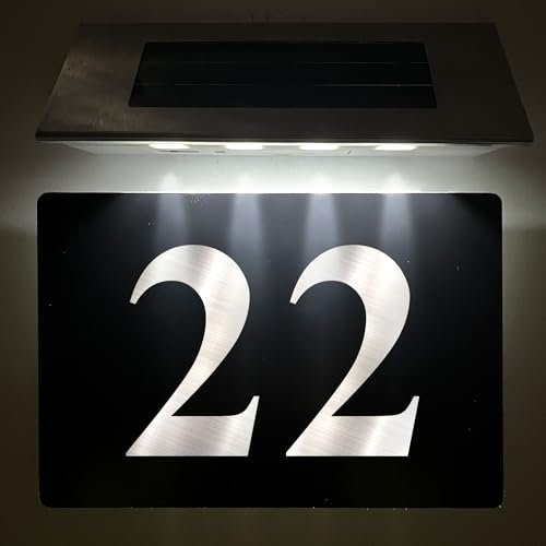 Solar House Number House Sign Houses Numbers Plaques with Solar Light Houses Name Plaques for Outside Door Number Plaque for Wall 195mm X 130mm (Design 2)