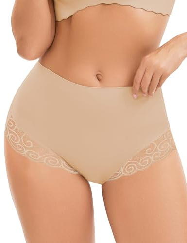 WOWENY Women Shapewear Underwear Tummy Control Knickers No Vpl Lace Seamless Panties Mild Compression Slimming Body Shaper Smooth
