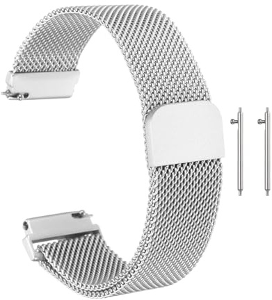 sourcing map Stainless Steel Mesh Watch Band 12mm Quick Release Metal Replacement Watch Strap with Magnetic Buckle for Men Women, Silver Tone