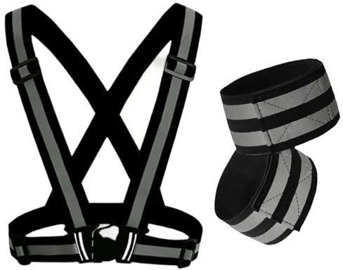 YSDINK Gilet de Sécurité Ajustable + 2 Bracelets Réfléchissants,Haute Visibilité,Élastique & Respirant,idéal pour Jogging,Vélo,Moto, Hommes et Femmes,Parfait pour Plein air et Randonnée (Noir)