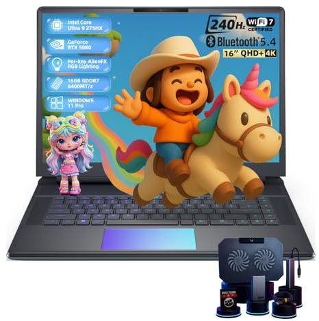 Alienware 16 Area-51 Gaming Laptop - 16 Zoll QHD+ 240Hz 500Nits, RTX 5080 16GB GDDR7, Intel 24-Core Ultra 9 275HX (bis zu 5,4GHz), 64GB DDR5, 8TB SSD, Wi-Fi 7, RGB Tastatur, Win11 Pro, mit Zubehör