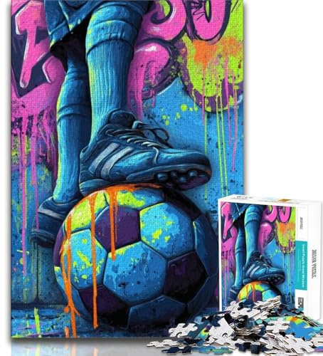 1000 Piece Jigsaw Puzzles for Teenagers Football Oil Painting 1000 Pieces for Teenagers,Staycation Kill Time with Matching Poster And Trivia Sheet (size 38x26cm)