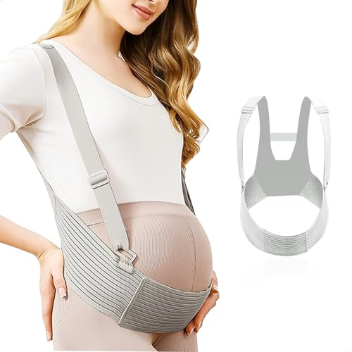 xiruiubao Ceinture Grossesse Femme Enceinte,Ceinture Femme Enceinte avec Bretelles Réglables,Ceinture de Grossesse pour Grossesse Moyenne à Avancée avec Tour de Taille de 110 à 125 CM,Gris