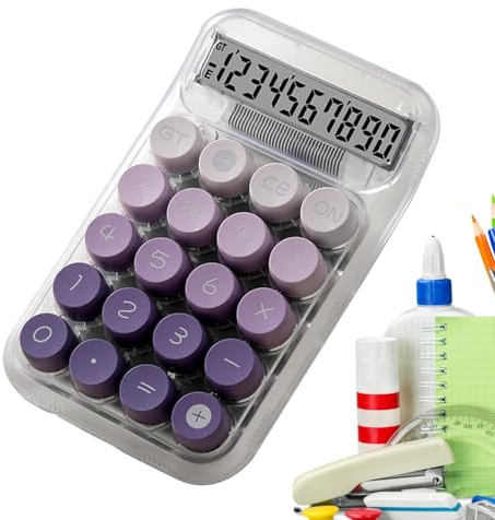 Calculadora mecánica – Transparente | Máquina cálculo matizada | 9 | 5 x 15 cm, cuerpo ABS, pantalla LED, teclas mecánicas redondas, antideslizantes, para oficina, escuela, casa, trabajo, operac